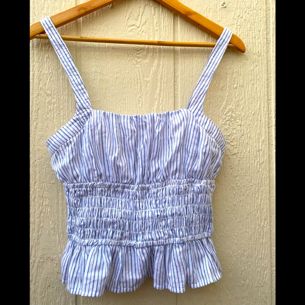 Blue and white striped blouse